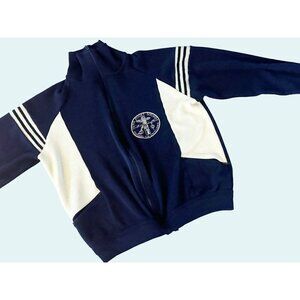 Vintage Navy USS Puget Sound Zip Up Sweatshirt Blue Cream Size Small EUC